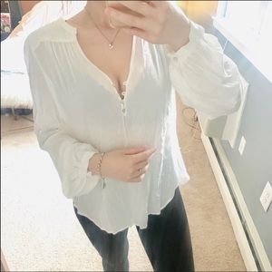 NWT Zara white half button up stitched back top